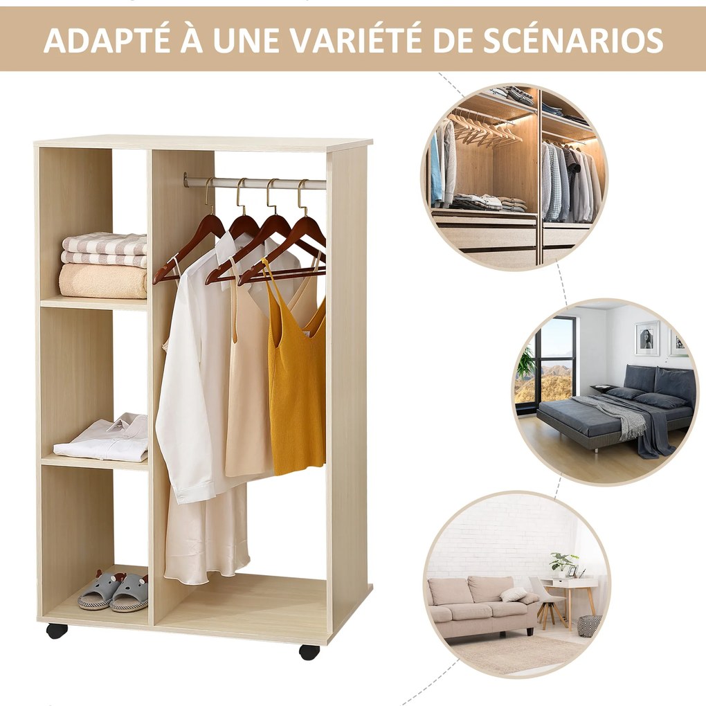 Guarda roupa 80 x 40 x 128 cm móvel Cor carvalho claro