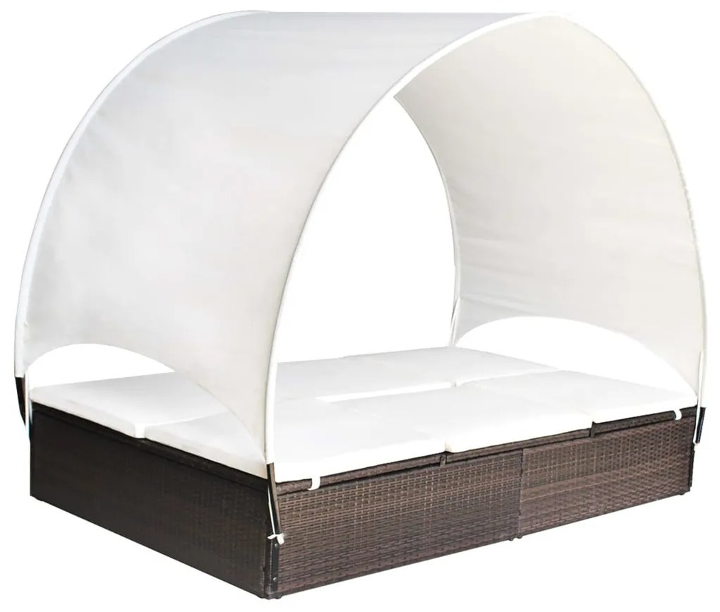 vidaXL Espreguiçadeira dupla com toldo vime PE castanho