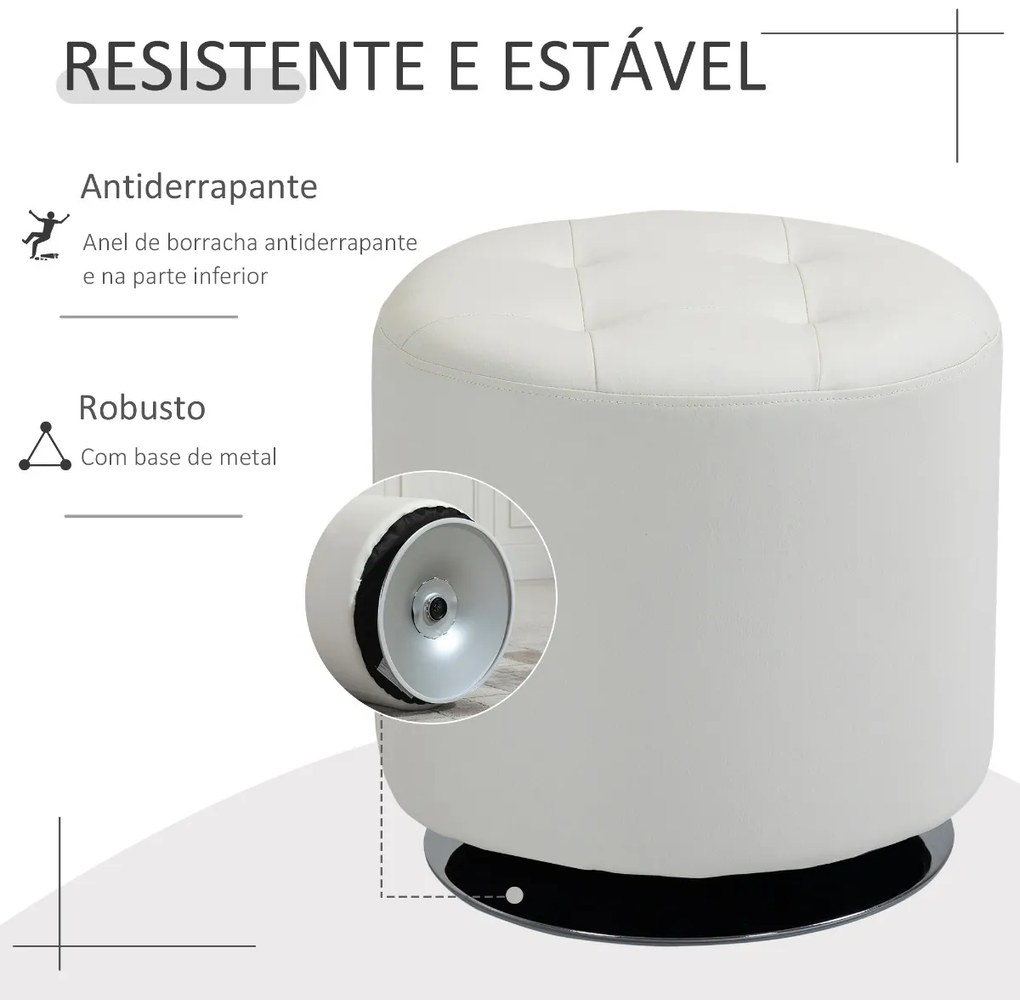 Apoio para os pés Otomano Giratório Banco Puff Redondo Estofado em Couro Sintético de Estilo Moderno para Dormitório Entrada Sala de Estar Ø45,5x44,5c