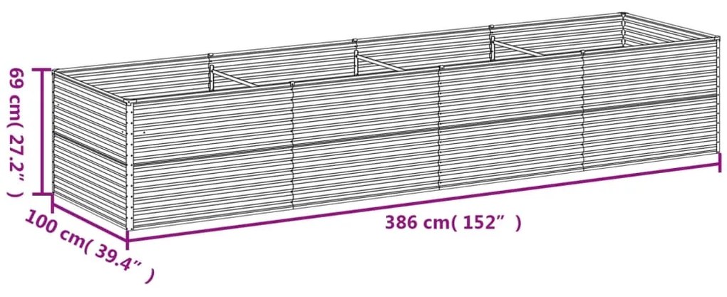 Canteiro elevado de jardim 386x100x69 cm aço corten