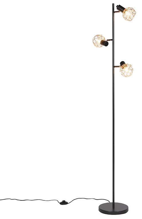 Candeeiro de pé preto com cobre 3-luzes - Mesh Moderno
