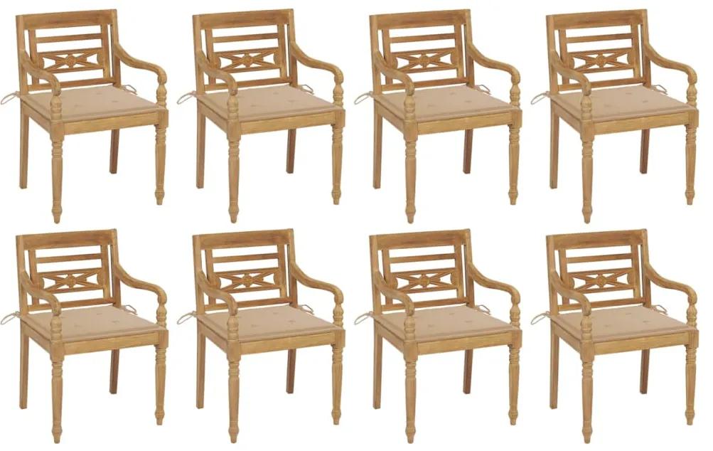 Cadeiras Batávia com almofadões 8 pcs madeira de teca maciça