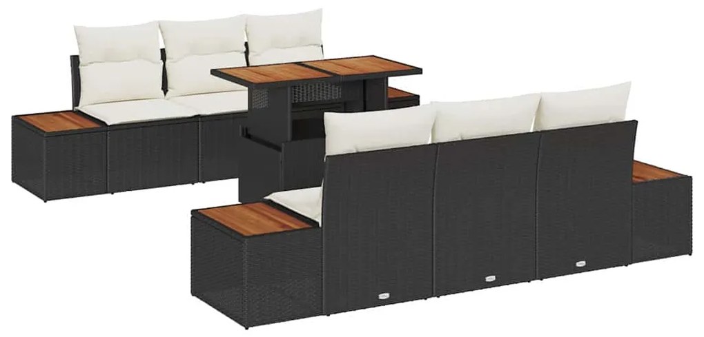Conjunto de Jantar para Jardim de 7 Peças com Almofadas Preto em Ratta