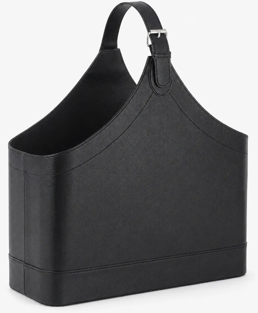 Porta Revistas Efeito Pele Preto 40 x 17 x 45 cm – Organizador Elegante para Escritório e Sala