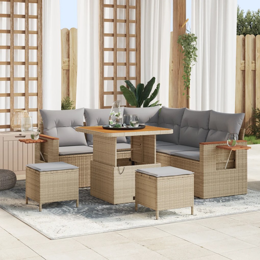 Conjunto de Sofá de Jardim com Almofadas vidaXL 8 Peças Bege Rattan Acácia