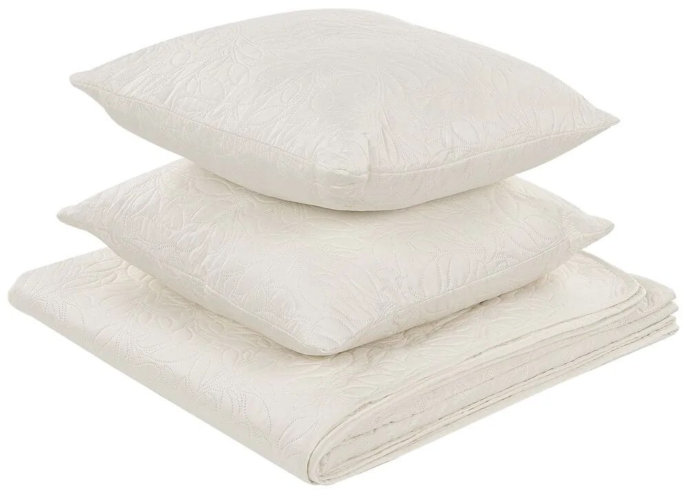 Colcha com relevo e duas almofadas creme 160 x 220 cm RUDKHAN Beliani