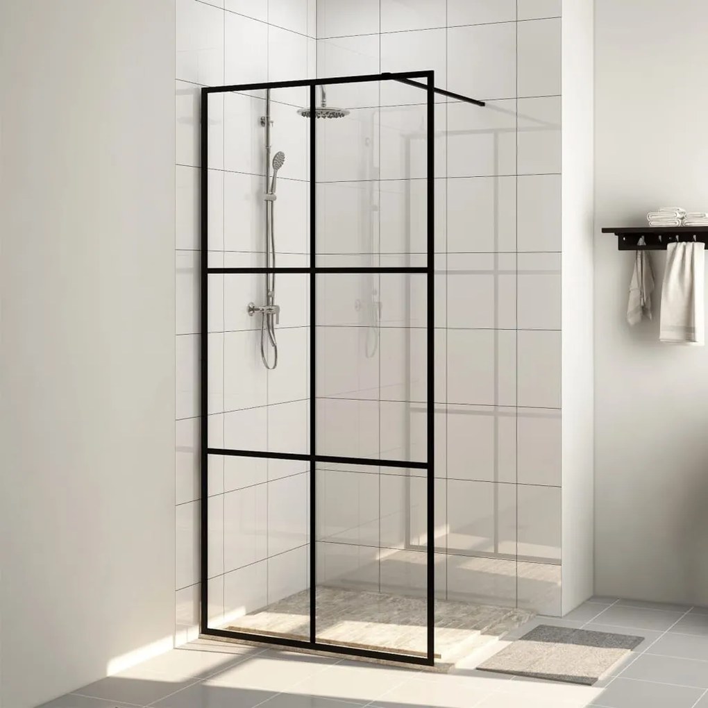 vidaXL Divisória de chuveiro c/ vidro transparente ESG 100x195cm preto