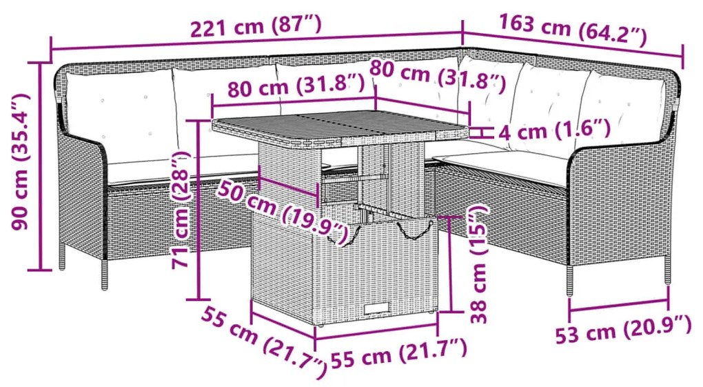 2 pcs conjunto de sofás p/ jardim com almofadões vime PE bege