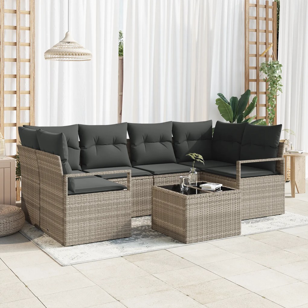 Conjunto de Sofá de Jardim vidaXL com Almofadas Cinzento Claro em Ratt