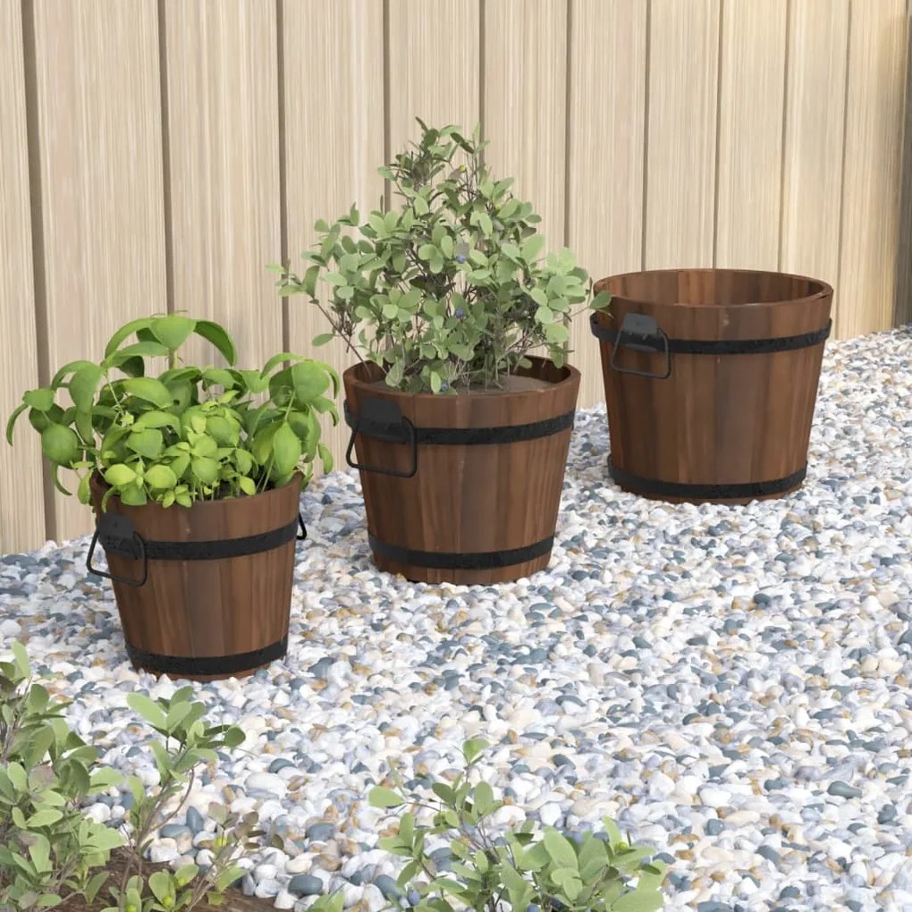 363362 vidaXL 3 pcs conjunto de vasos em forma de balde abeto maciço