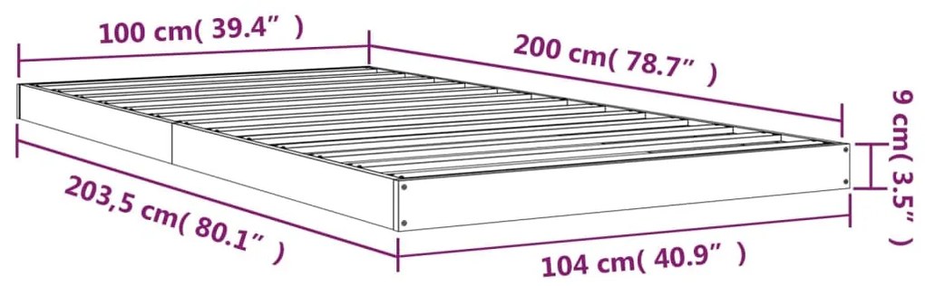 Estrutura de cama 100x200 cm madeira de pinho maciça preto