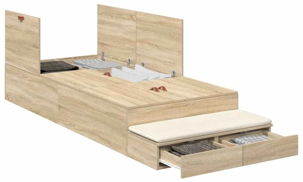 Cama com Arrumação em Carvalho Sonoma 90x200 cm