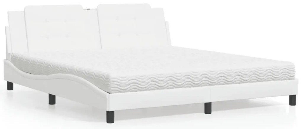 Cama com colchão 180x200 cm couro artificial branco