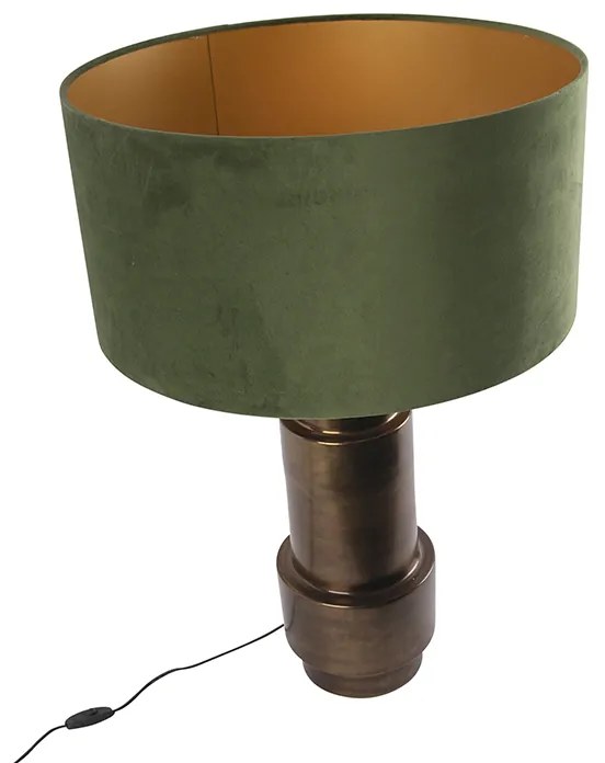 Candeeiro de mesa Art Deco bronze com abajur de veludo verde com dourado 50 cm - Bruut Art Deco