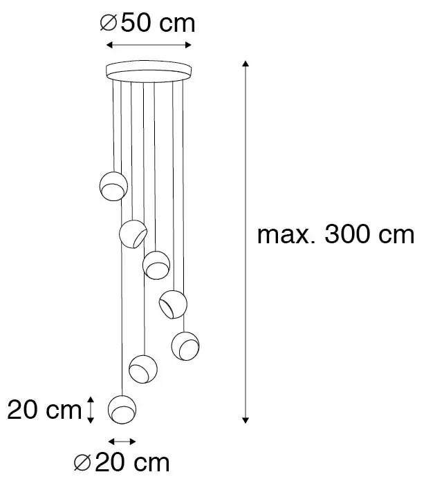 Candeeiro suspenso preto com interior dourado 7 luzes - Crooked Cluster Moderno