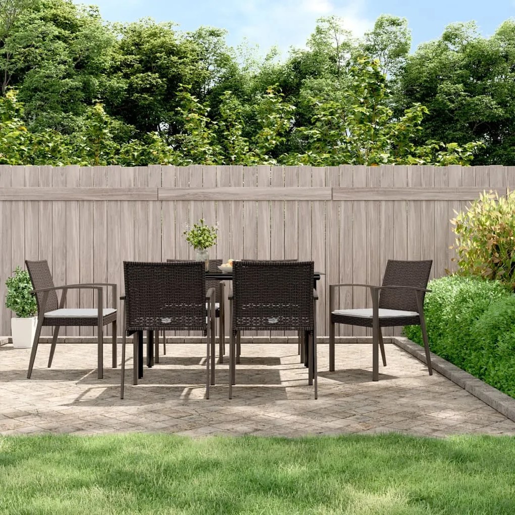 7 pcs conjunto de jantar p/ jardim c/ almofadões vime PE e aço