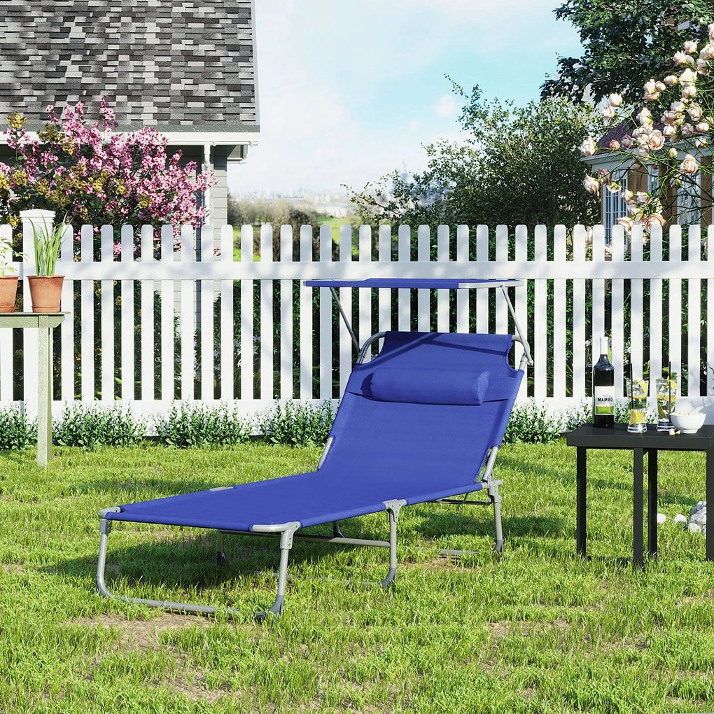 Espreguiçadeira de jardim 71 x 200 x 38 cm com cobertura para sol Azul escuro