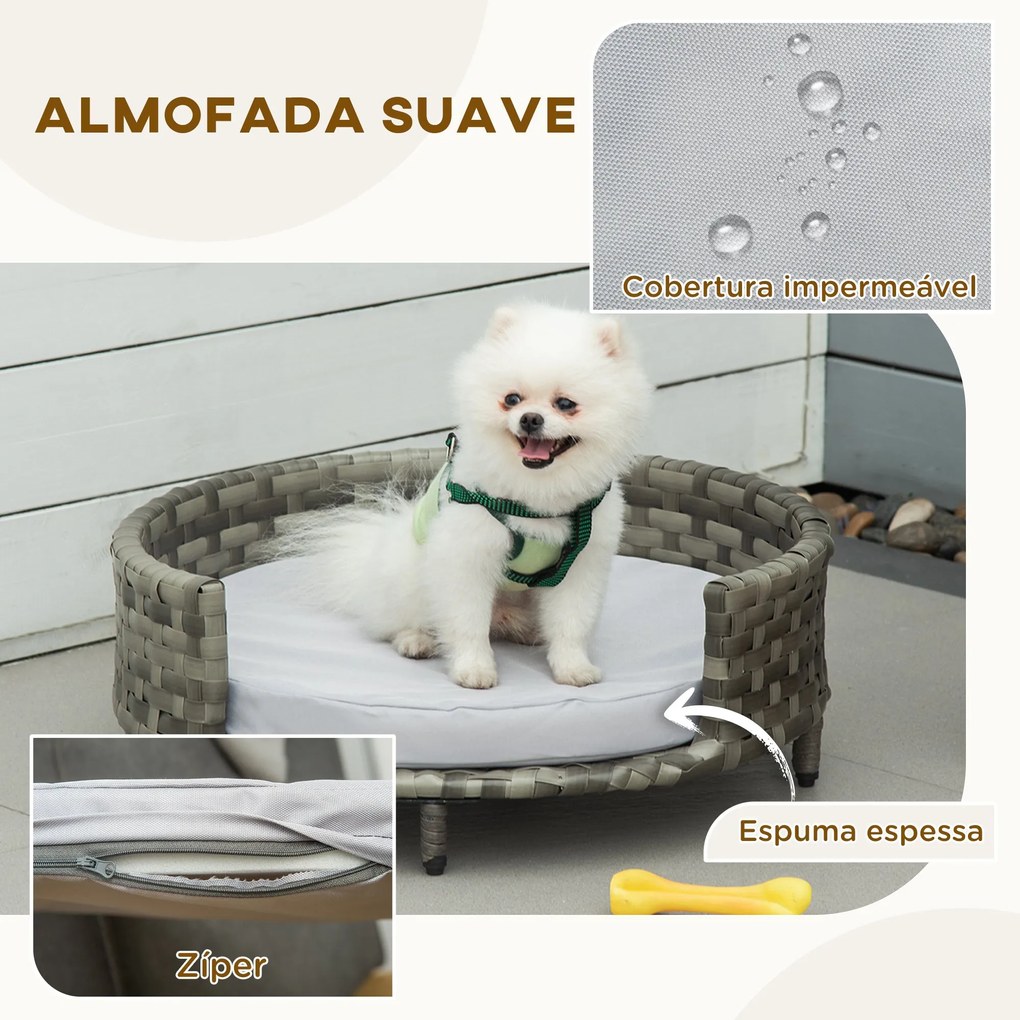 PawHut Sofá Cama para Cães e Gatos de Vime PE Cama Elevada Redonda par