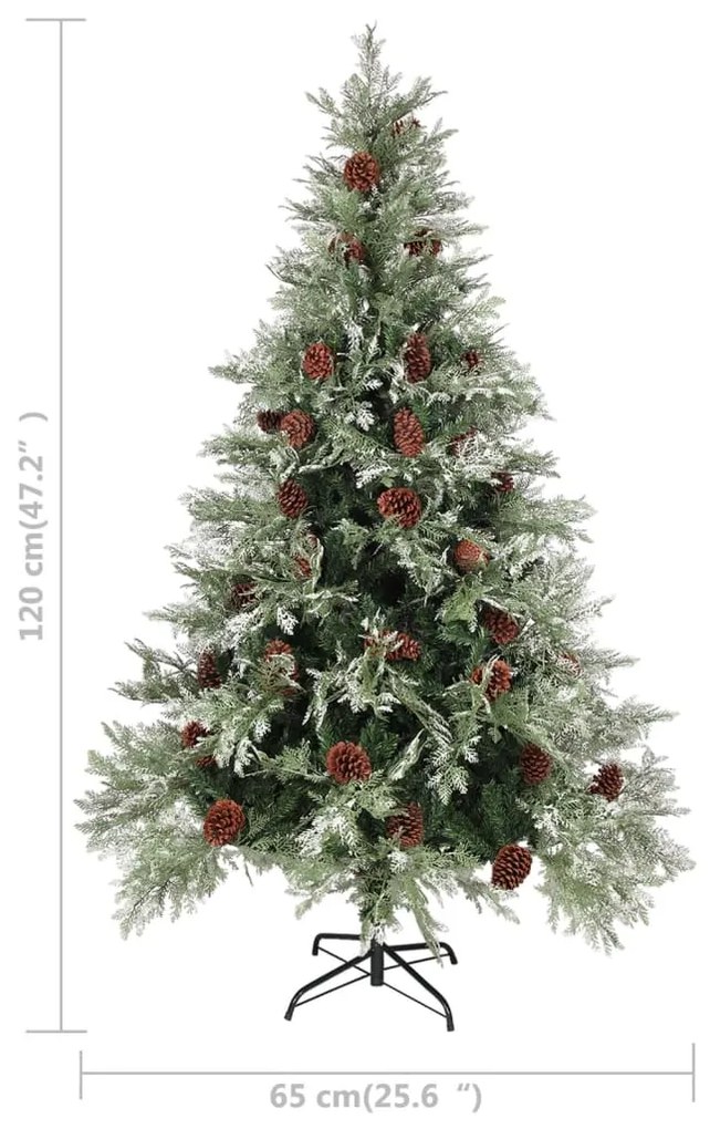 Árvore Natal pré-iluminada c/ pinhas 120 cm PVC/PE verde/branco