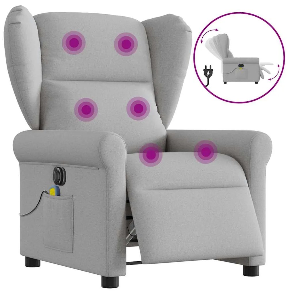 Poltrona massagens reclinável elétrica tecido cinzento-nublado