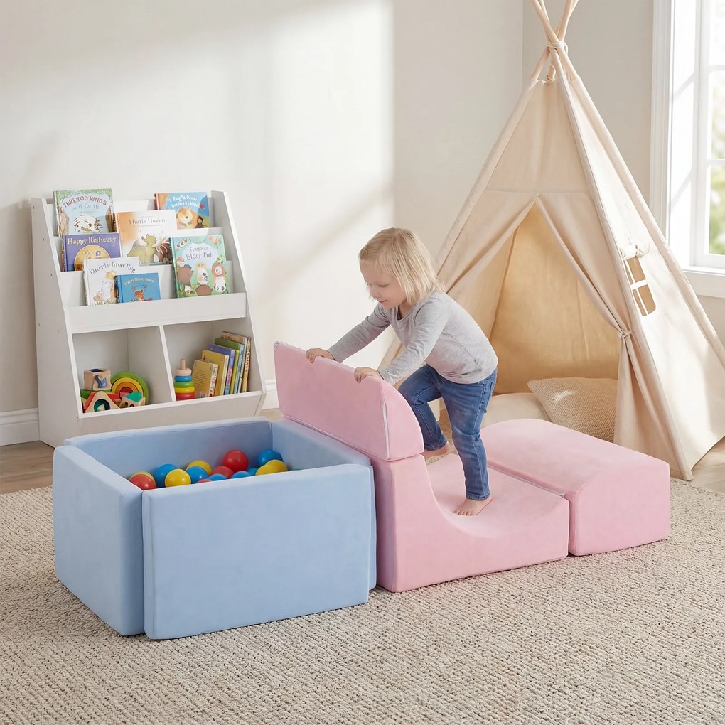 Conjunto de 2 Blocos Infantis de Escalada e Piscina de Bolas (BOLAS NÃO INCLUIDAS), 152 x 50 x 30 cm, Modulares, Multicolor