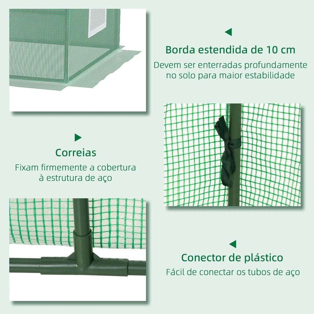Estufa de Jardim Mini Estufa 240x90x90 cm com Janelas de Malha e Estru