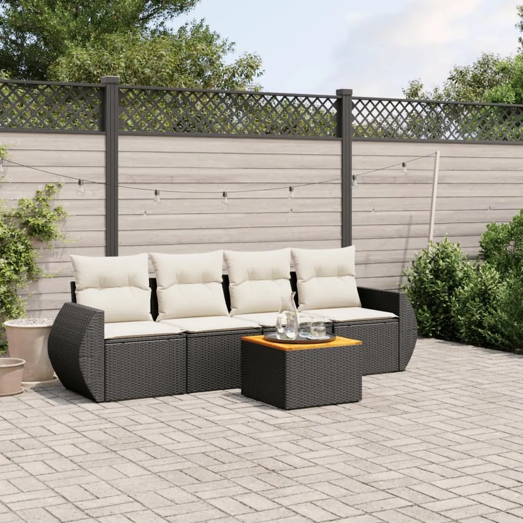 5 pcs conjunto sofás de jardim com almofadões vime PE preto