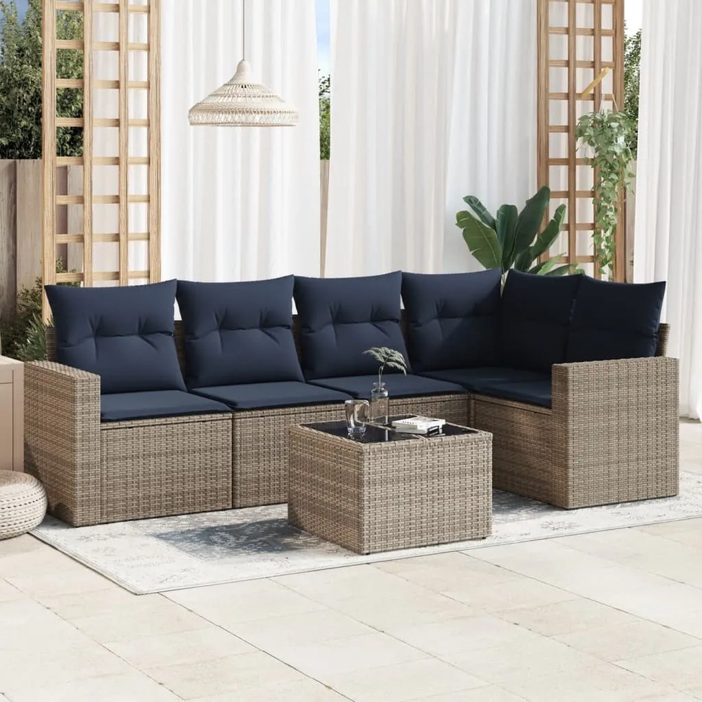 vidaXL 6 pcs conjunto sofás p/ jardim c/ almofadões vime PE cinzento