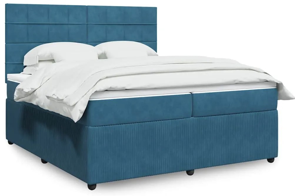 vidaXL Cama com molas/colchão 200x200 cm veludo azul-escuro