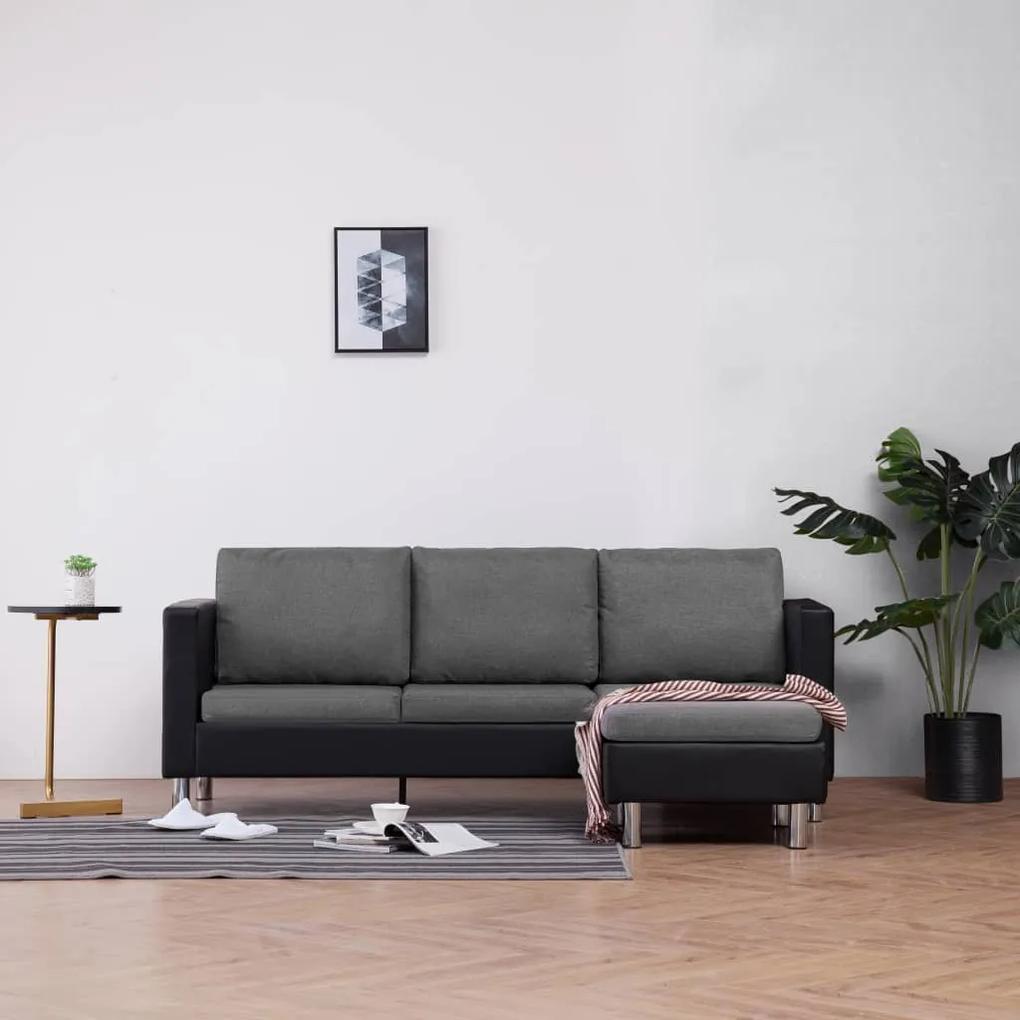 Sofá de 3 lugares com almofadões couro artificial preto