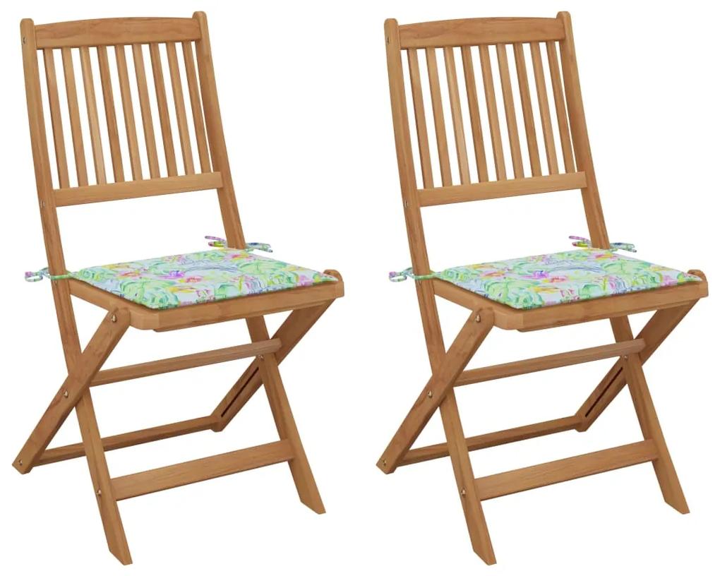 3064656 vidaXL Cadeiras de jardim dobráveis c/ almofadões 2 pcs acácia maciça