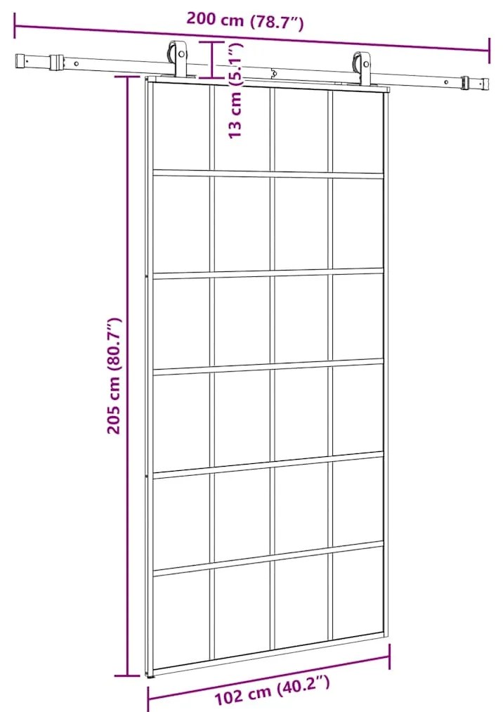 Porta deslizante c/ conj ferragens 102x205cm vidro ESG preto