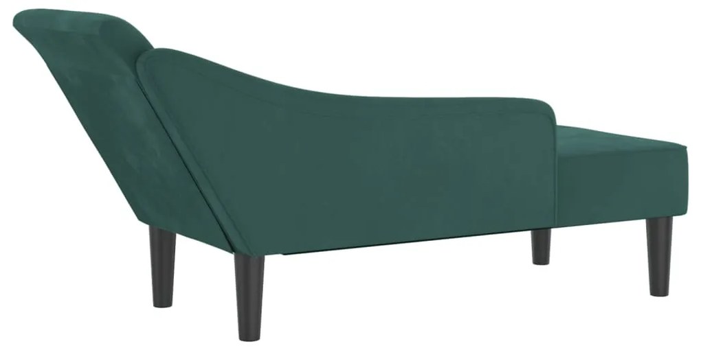 Chaise longue com almofadões veludo verde-escuro