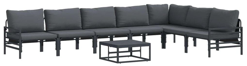 vidaXL Conjunto de Sofá de Jardim com almofada 8 pcs Preto Aço