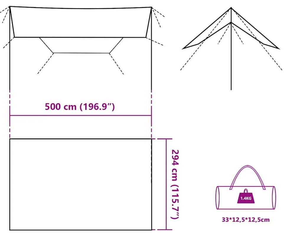Lona de campismo 500x294 cm impermeável verde