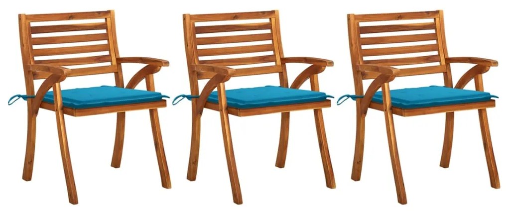 vidaXL Cadeiras de jantar jardim c/ almofadões 3 pcs madeira acácia