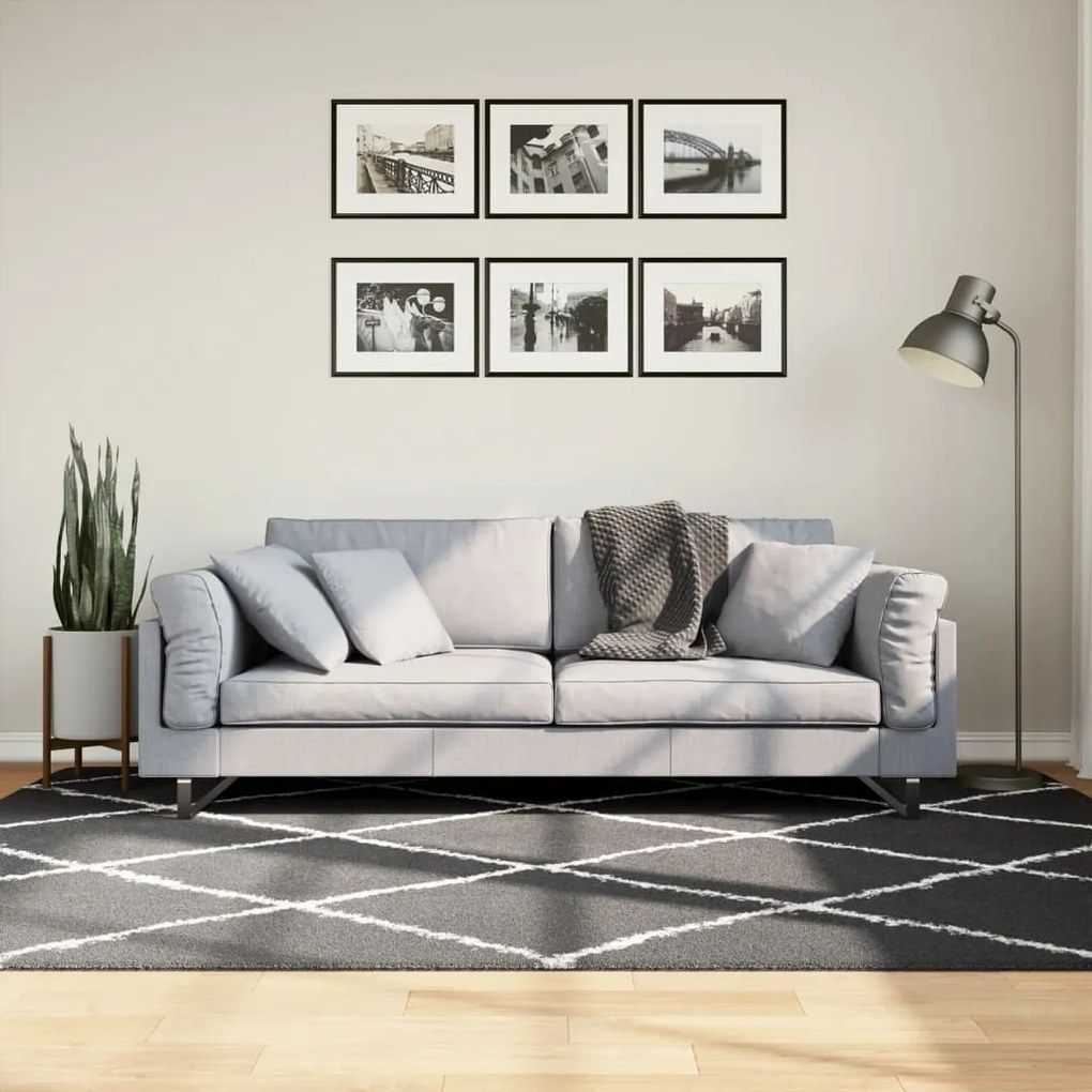 vidaXL Tapete shaggy de pelo alto PAMPLONA 160x230 cm preto e creme