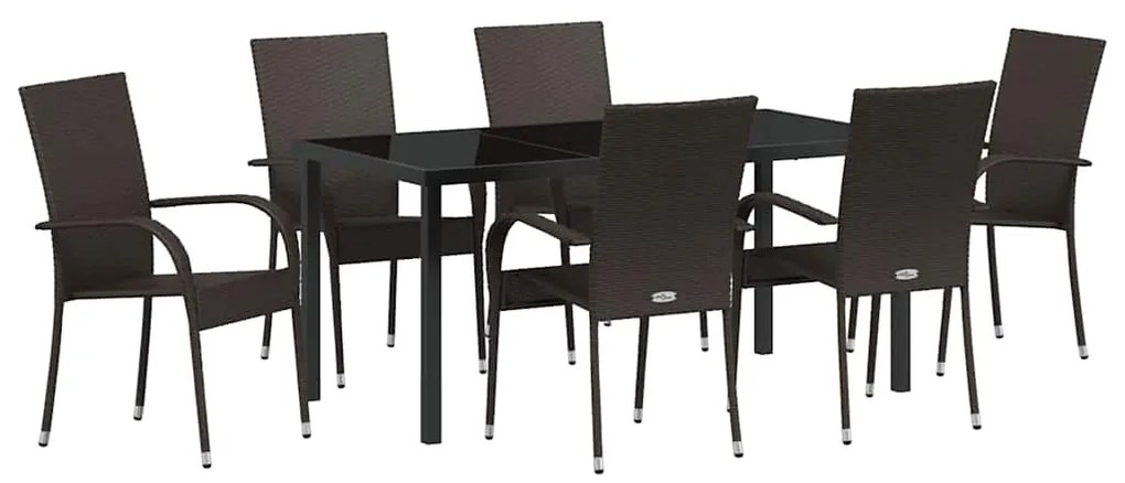 Conjunto de Jantar para Jardim 7 pcs Castanho Rattan de PE