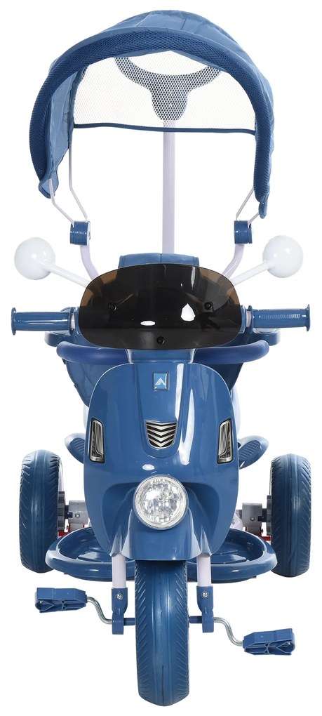 Triciclo infantil com toldo Barreira Apoio para os pés Luz e Música 93x51x94 cm Azul