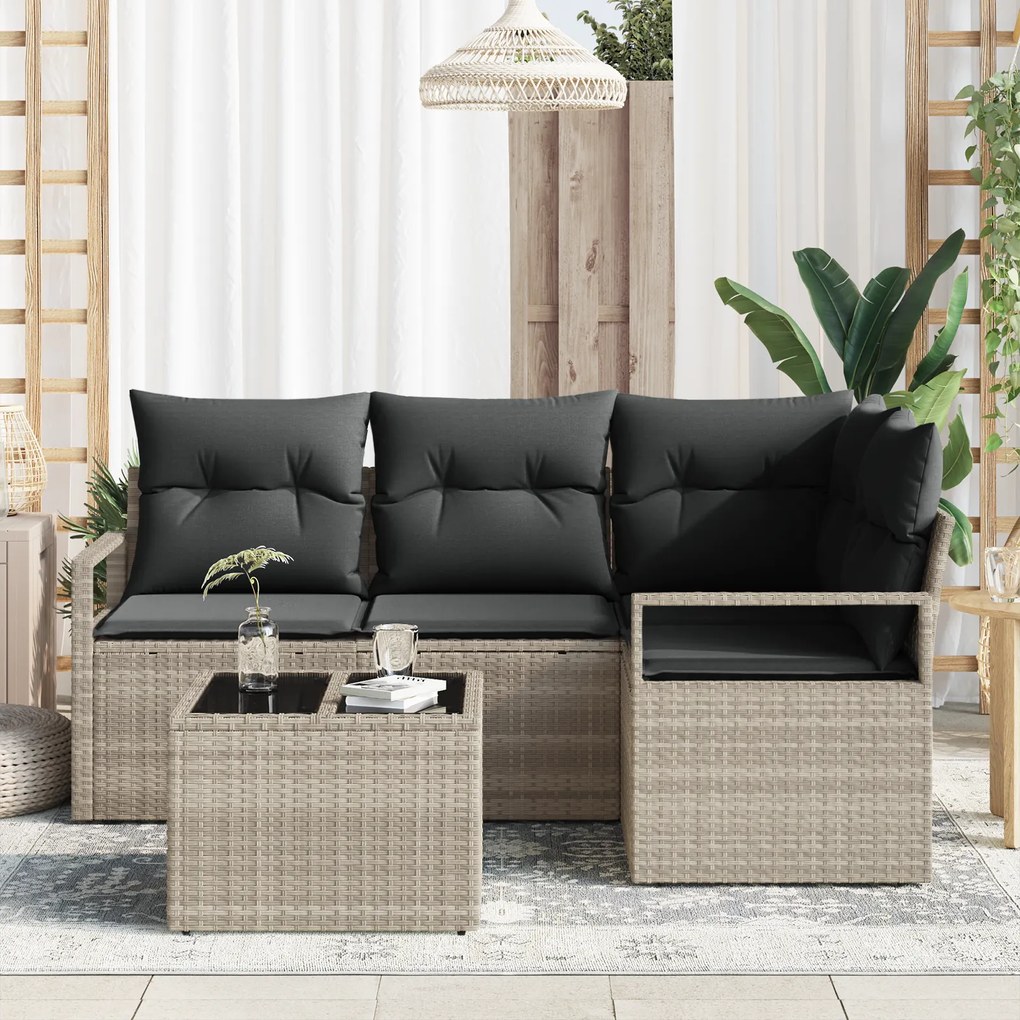 Conjunto de Sofá de Jardim vidaXL 5 Peças com Almofadas Cinza Rattan P
