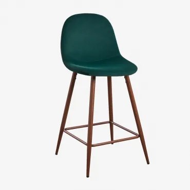 Pack De 2 Bancos Altos Em Veludo Glamm Madeira Escura & Verde Selva & ↑65 Cm - Sklum