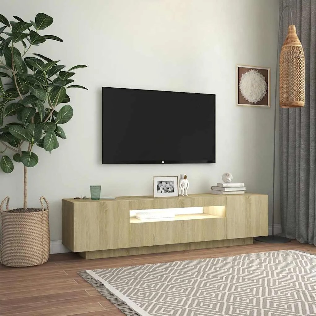 Móvel de TV com luzes LED 160x35x40 cm carvalho sonoma