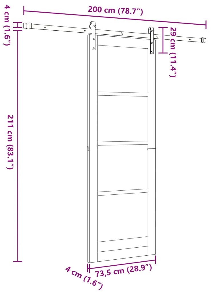 Porta Deslizante vidaXL com Conjunto de Ferragens Branca 73.5x211 cm M