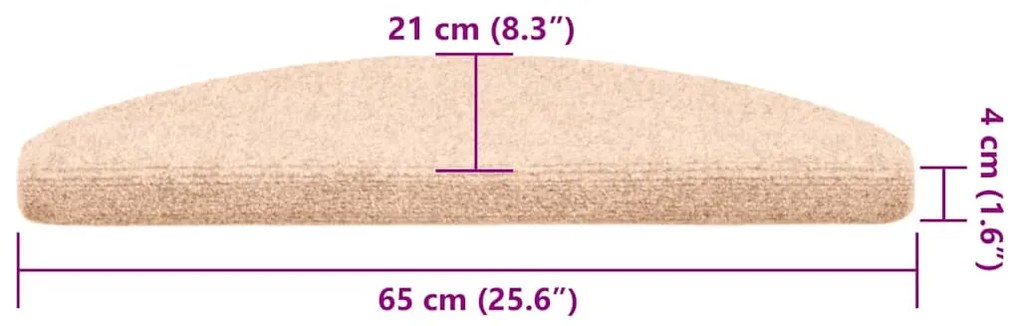Tapetes de escada autoadesivos 30 pcs 65x21x4 cm creme