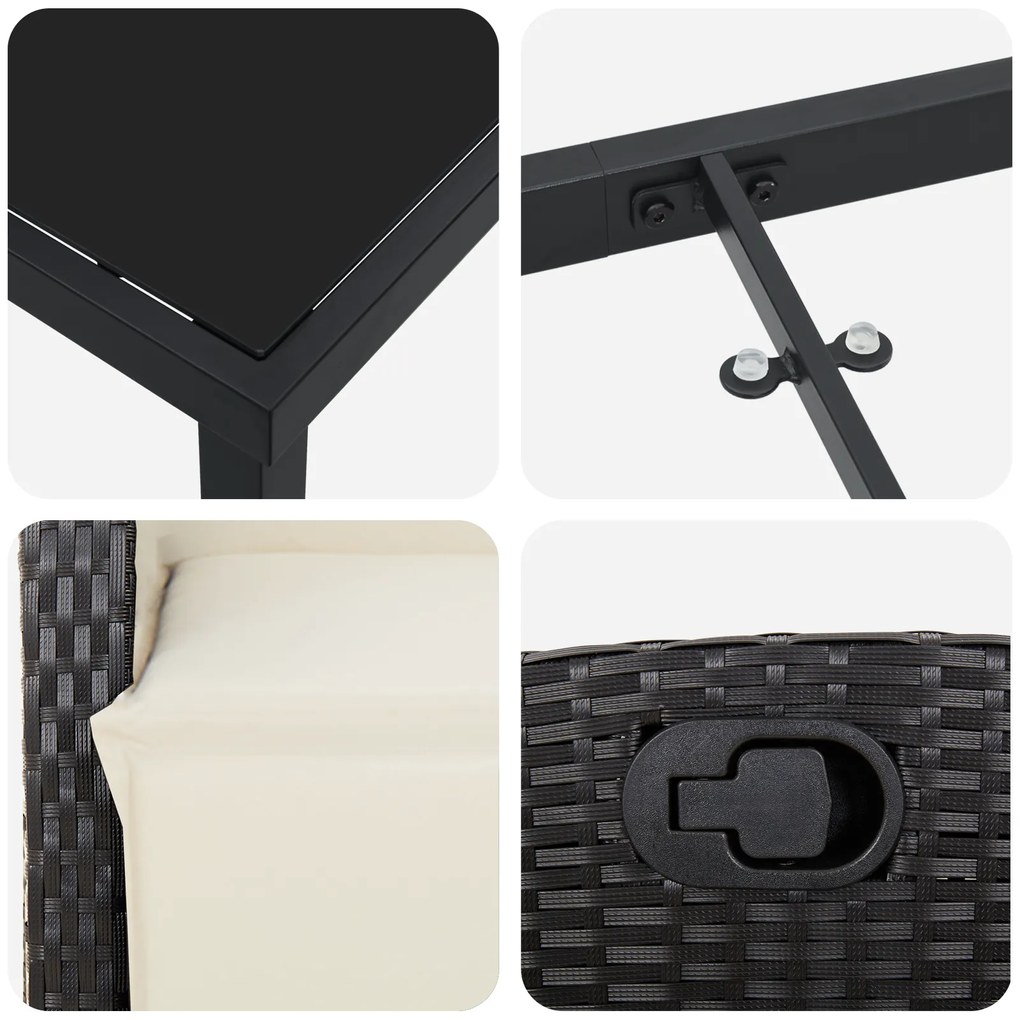 Conjunto de Jantar de Jardim 9 Peças de Rattan Poliéster Preto