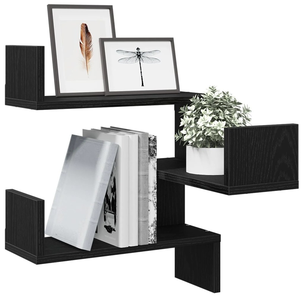 Conjuntos de Prateleiras de Parede vidaXL 2 pcs Carvalho Preto 40x40x4