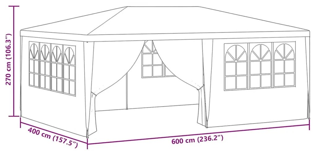 Tenda festas profissional c/ paredes laterais 4x6m 90g/m² verde