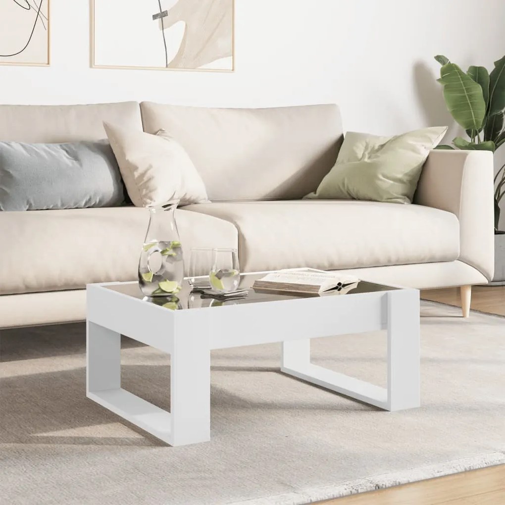 Mesa de centro luzes LED Infinity 70x53x30 cm branco