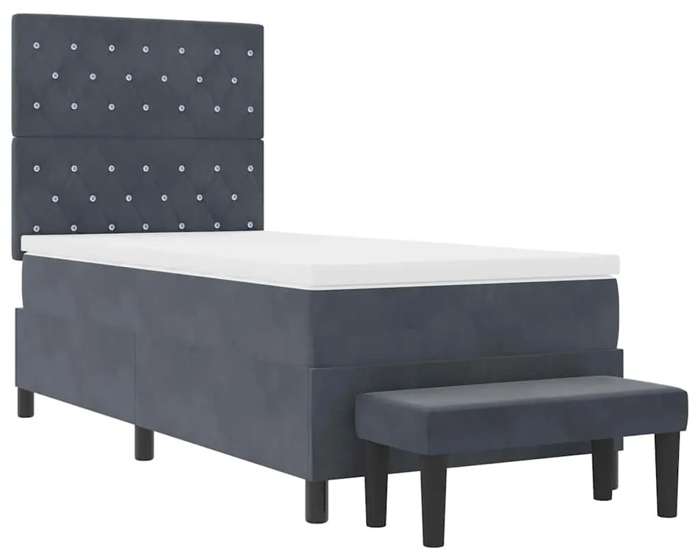 Cama Box Spring com Colchão e Banco Cinza Escuro 90x200 cm Veludo