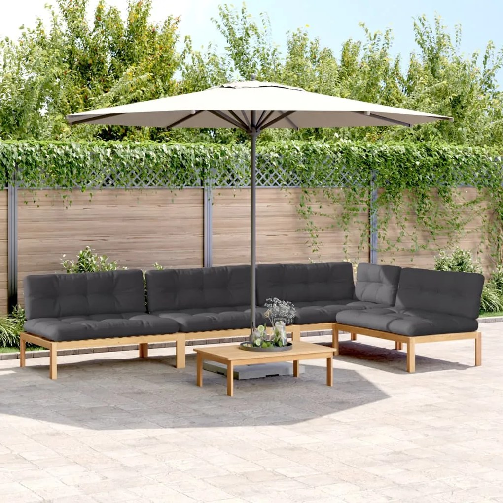 vidaXL 5 pcs móveis de paletes p/ jardim com almofadões acácia maciça